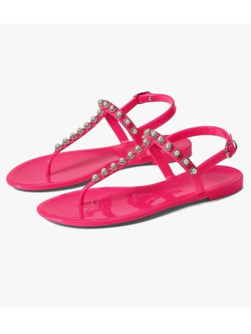 STUART WEITZMAN Pearl Crystal Embellished Jelly Thong Sandals in Size 9
